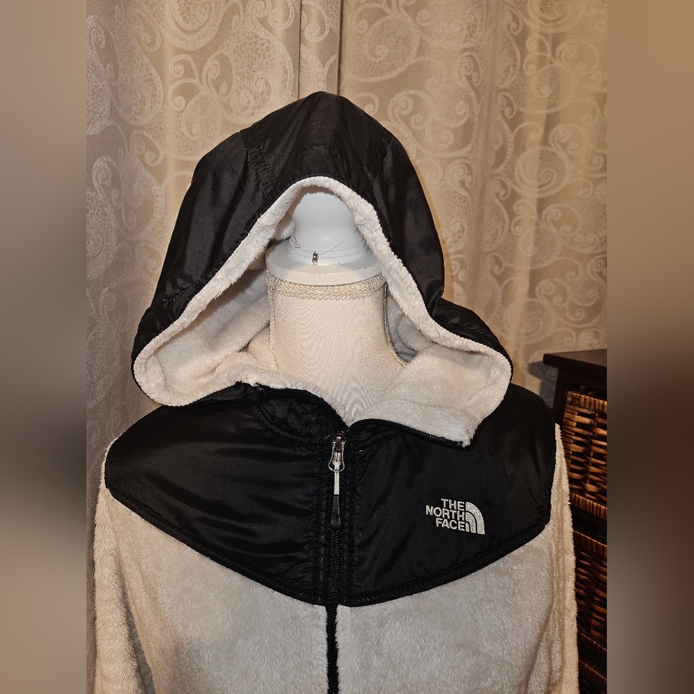 Northface fleece hooded jacket. Black/Cream women's size Large - Picture 3 of 14